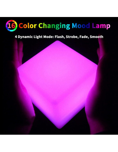 Luz LED Cubo Borelor 10cm Recargable 16 Colores Control Remoto