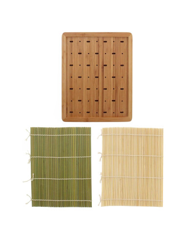 Soporte de Brochetas de Bambú Multiusos con Esteras para Sushi