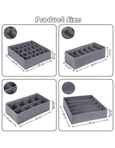 Organizador de Cajones Bazasa 8 Piezas Plegable Gris