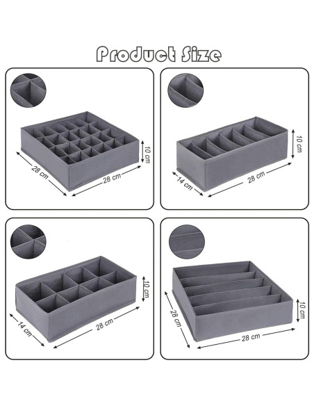 Organizador de Cajones Bazasa 8 Piezas Plegable Gris Organizador de Cajones Bazasa 8 Piezas Plegable Gris