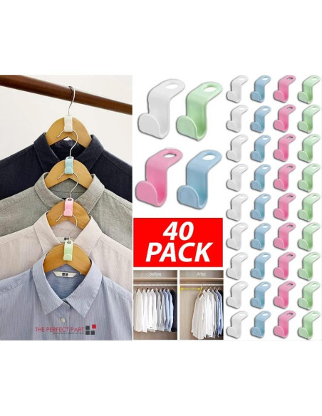 40 Ganchos Conectores para Perchas THE PERFECT PART - Ahorro Espacio 40 Ganchos Conectores para Perchas THE PERFECT PART - Ahorro Espacio