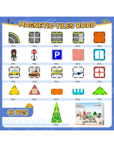 Juego de carreteras magnéticas HarworLife 42 piezas para niños Juego de carreteras magnéticas HarworLife 42 piezas para niños