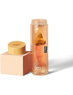 Taza Infusora de Vidrio Tease Tea 450ml - Tapa de Bambú 2
