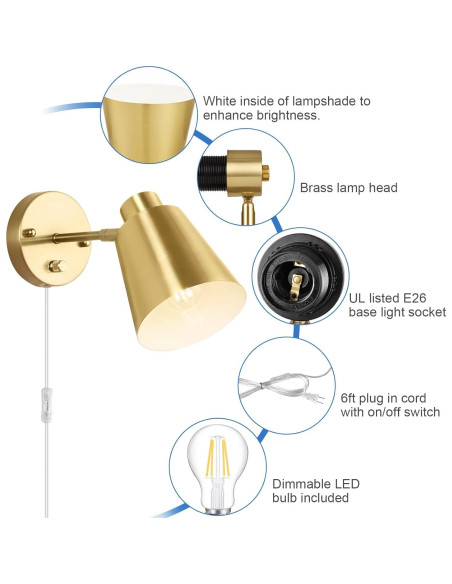 Aplique de pared regulable VATONI oro con bombilla LED 6W Aplique de pared regulable VATONI oro con bombilla LED 6W