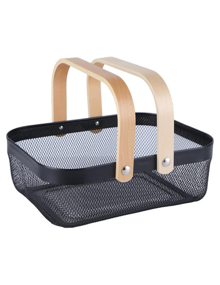 Cesta Organizadora de Metal AJIODA con Mango de Madera Negra 32x24.5x11 cm Cesta Organizadora de Metal AJIODA con Mango de Madera Negra 32x24.5x11 cm