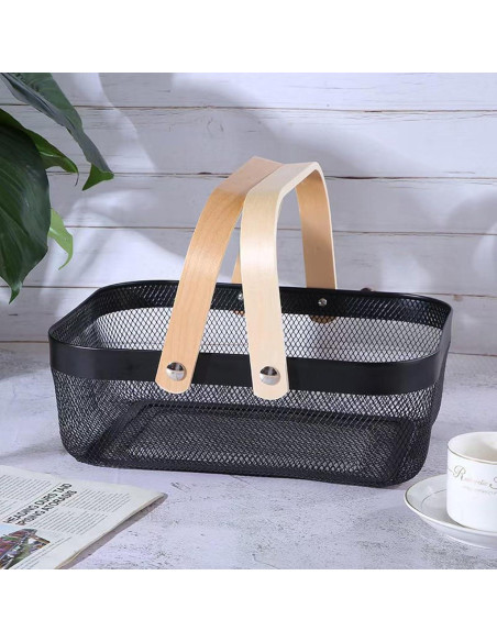 Cesta Organizadora de Metal AJIODA con Mango de Madera Negra 32x24.5x11 cm Cesta Organizadora de Metal AJIODA con Mango de Madera Negra 32x24.5x11 cm