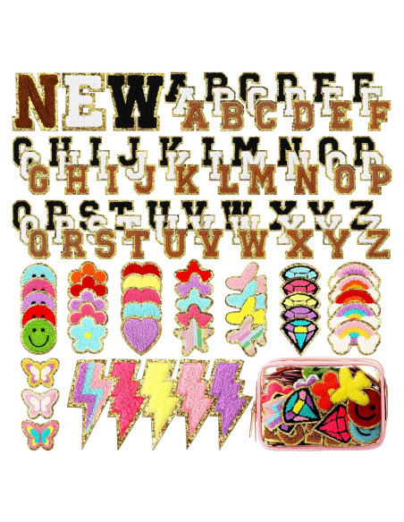 Yilloog 120 Pcs Parches Chenille Letras y Estrellas DIY Yilloog 120 Pcs Parches Chenille Letras y Estrellas DIY