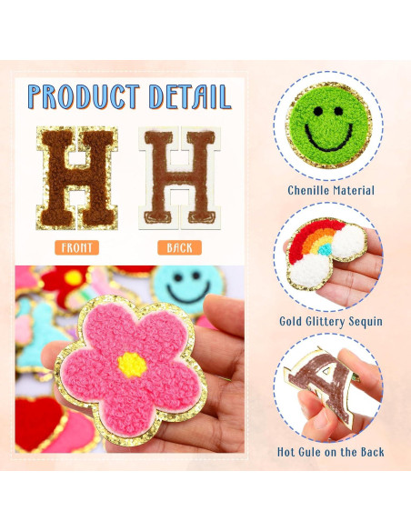 Yilloog 120 Pcs Parches Chenille Letras y Estrellas DIY Yilloog 120 Pcs Parches Chenille Letras y Estrellas DIY