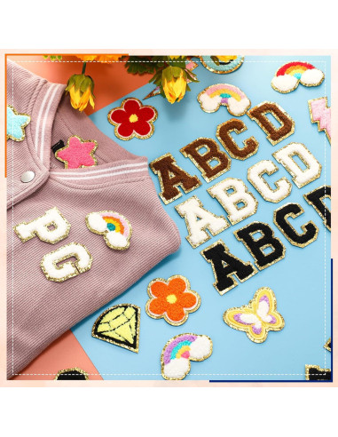 Yilloog 120 Pcs Parches Chenille Letras y Estrellas DIY
