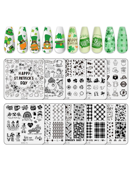 Kit de Placas de Estampado de Uñas Whaline 10 Pcs San Patricio Kit de Placas de Estampado de Uñas Whaline 10 Pcs San Patricio
