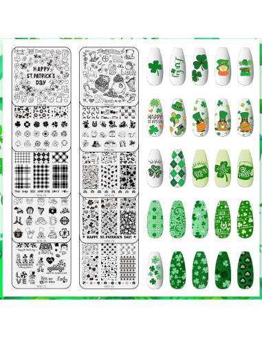 Kit de Placas de Estampado de Uñas Whaline 10 Pcs San Patricio