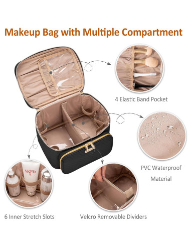 Bolsa de Maquillaje Grande TBTOTRA Negra Impermeable 25.4x19.05x17.78 cm