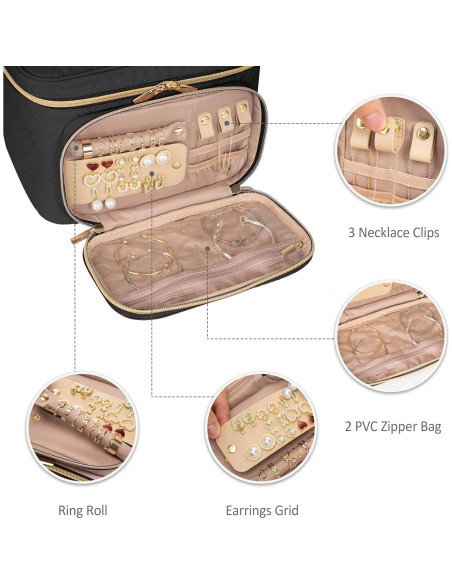 Bolsa de Maquillaje Grande TBTOTRA Negra Impermeable 25.4x19.05x17.78 cm Bolsa de Maquillaje Grande TBTOTRA Negra Impermeable 25.4x19.05x17.78 cm