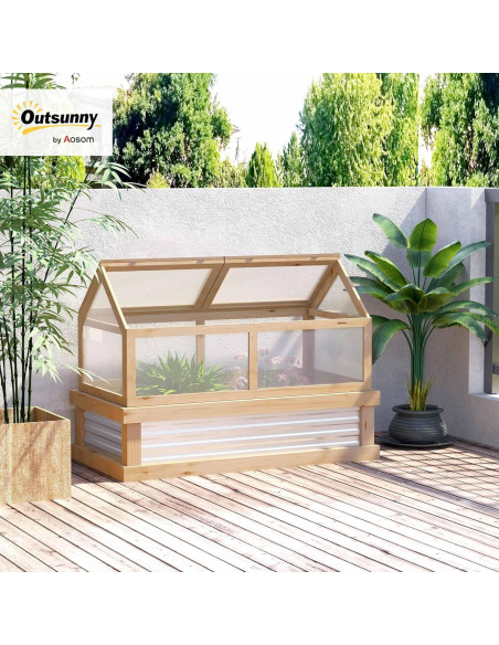 Cama de Jardín Elevada Outsunny con Invernadero Policarbonato 122x61cm Cama de Jardín Elevada Outsunny con Invernadero Policarbonato 122x61cm