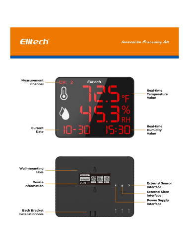 Termómetro Higrómetro Bluetooth Elitech DR-230-THE con Pantalla 10.6"