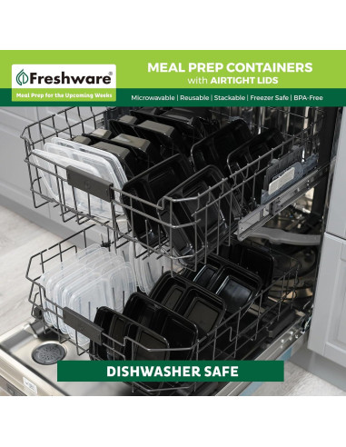 Contenedores de Preparación de Comidas Freshware 15 Piezas 2 Compartimentos 828 ml