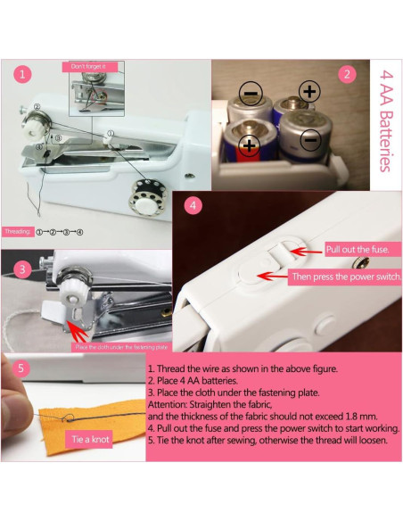 Máquina de Coser Portátil Mini PFRJ-A Rosa para Principiantes Máquina de Coser Portátil Mini PFRJ-A Rosa para Principiantes