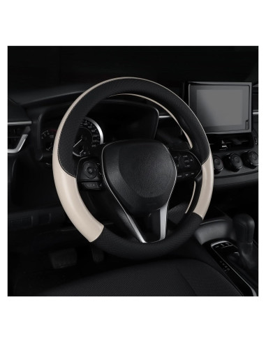 Cubierta de Volante de Cuero Antideslizante Follicomfy 15" Beige