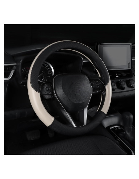 Cubierta de Volante de Cuero Antideslizante Follicomfy 15" Beige Cubierta de Volante de Cuero Antideslizante Follicomfy 15" Beige