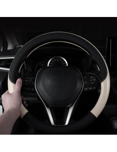 Cubierta de Volante de Cuero Antideslizante Follicomfy 15" Beige