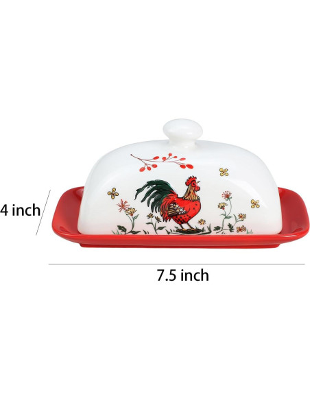 Plato de Mantequilla de Porcelana Sizikato con Tapa Gallo Plato de Mantequilla de Porcelana Sizikato con Tapa Gallo