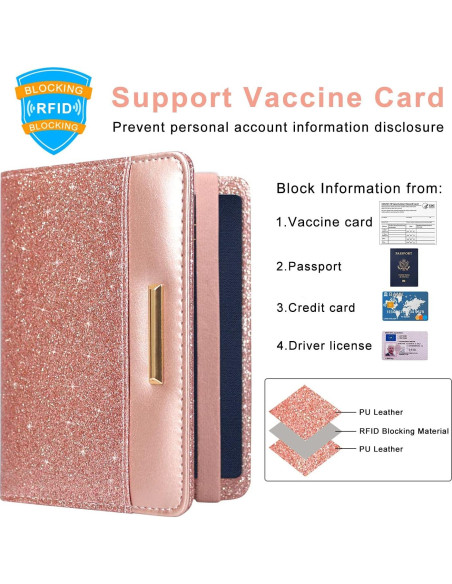 Porta Pasaporte y Tarjeta de Vacuna Caweet RFID Rosa Dorado Porta Pasaporte y Tarjeta de Vacuna Caweet RFID Rosa Dorado