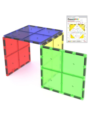 PicassoTiles 4 Piezas Bloques Magnéticos Cuadrados 30.5 cm