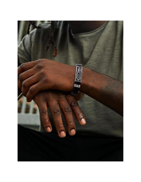 Pulsera de Cuero Trenzado Negra para Hombre Bandmax con Colgante Masónico Pulsera de Cuero Trenzado Negra para Hombre Bandmax con Colgante Masónico