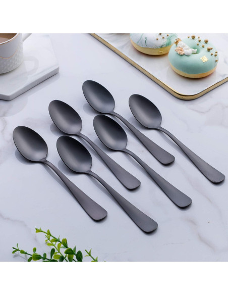Juego de 6 Cucharas de Postre GoGeiLi Acero Inoxidable Negro Mate Juego de 6 Cucharas de Postre GoGeiLi Acero Inoxidable Negro Mate
