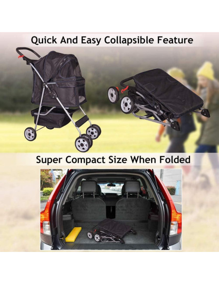 Carrito Plegable para Mascotas Dkeli 4 Ruedas Negro 15.88 kg Carrito Plegable para Mascotas Dkeli 4 Ruedas Negro 15.88 kg