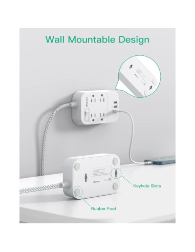 Regleta Mifaso 5FT (1.52m) con 4 Tomacorrientes y 3 USB