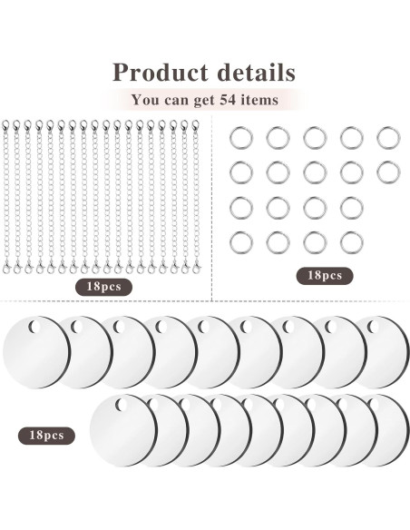 Lotes de Llaveros Redondos en Blanco para Sublimación JNENERY 54PCS Lotes de Llaveros Redondos en Blanco para Sublimación JNENERY 54PCS