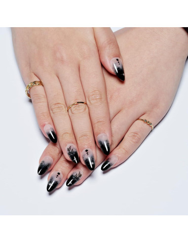 Uñas Postizas Almendra Ombre Negro GLAMERMAID Reutilizables