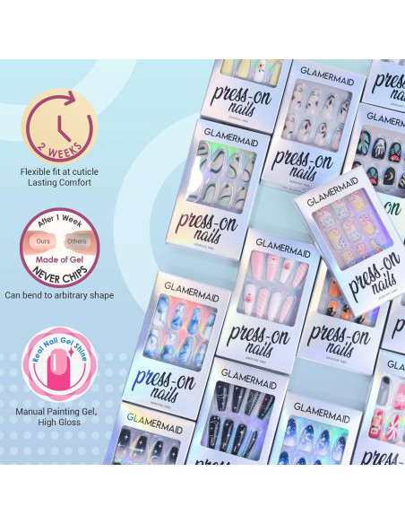 Uñas Postizas Almendra Ombre Negro GLAMERMAID Reutilizables Uñas Postizas Almendra Ombre Negro GLAMERMAID Reutilizables