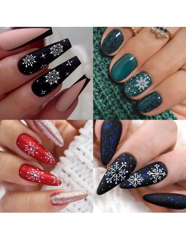 Calcomanías de Uñas 3D IDDFEVE Navidad Copos de Nieve 4 Hojas