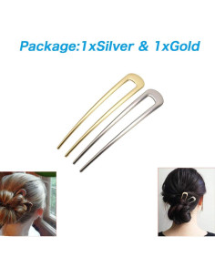 Paquete de 2 Horquillas en U Benefree Plata y Oro para Cabello 2