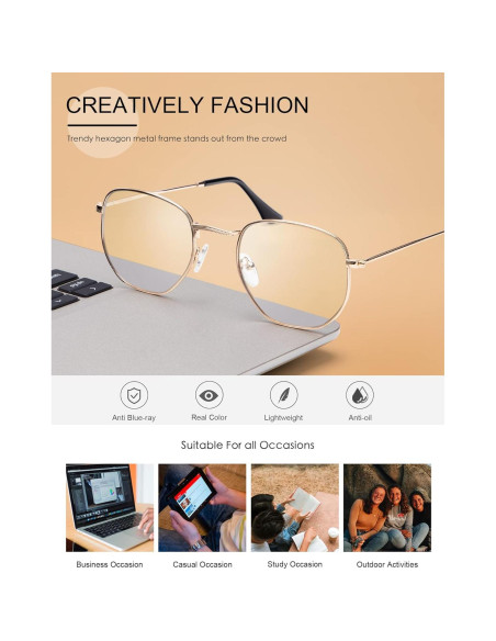 Gafas de Luz Azul NSSIW Hexagonales Unisex Oro Anti Fatiga Gafas de Luz Azul NSSIW Hexagonales Unisex Oro Anti Fatiga
