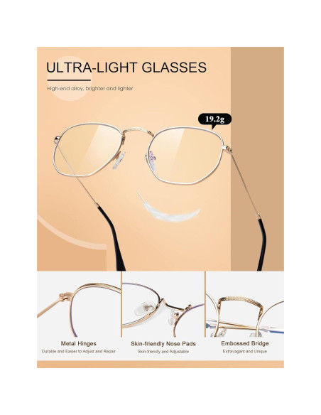 Gafas de Luz Azul NSSIW Hexagonales Unisex Oro Anti Fatiga Gafas de Luz Azul NSSIW Hexagonales Unisex Oro Anti Fatiga