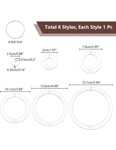 Plantillas Acrílicas Circulares NBEADS 6 Pcs para Costura 1-15 cm Plantillas Acrílicas Circulares NBEADS 6 Pcs para Costura 1-15 cm