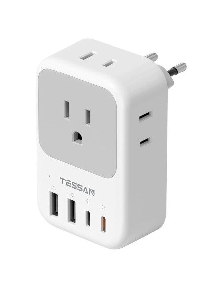 Adaptador de Enchufe de Viaje TESSAN 8 en 1 USB-C 20W UE Adaptador de Enchufe de Viaje TESSAN 8 en 1 USB-C 20W UE
