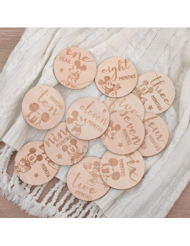 Tarjetas de Hitos de Madera Disney Baby Mickey Mouse - 12 Piezas