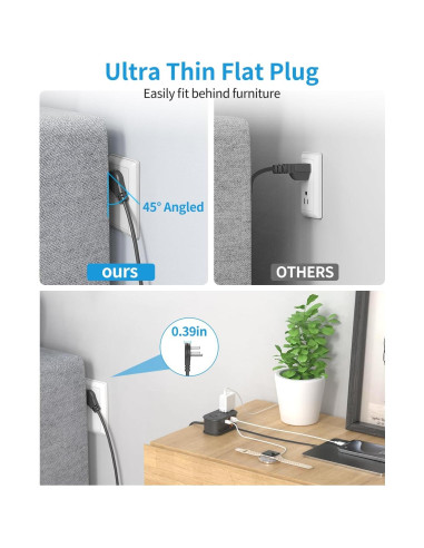 Regleta de Viaje BEVA 6 en 1 con Cable USB C Retráctil Negro