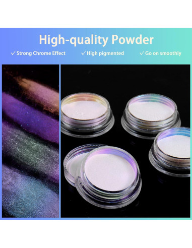 Polvo de Uñas de Cromo Blanco Allstarry 4 PCS Efecto Camaleón