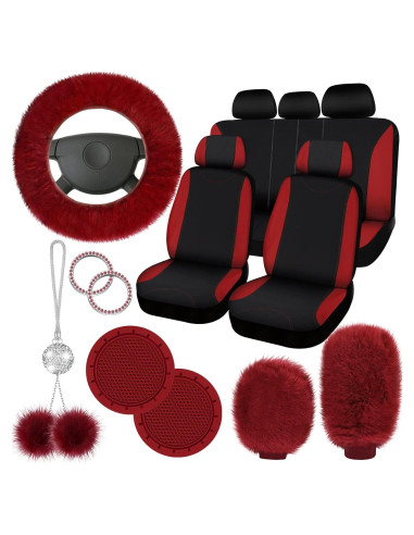 Juego Completo de Fundas de Asiento de Coche Fulmoon 17 Pcs Granate