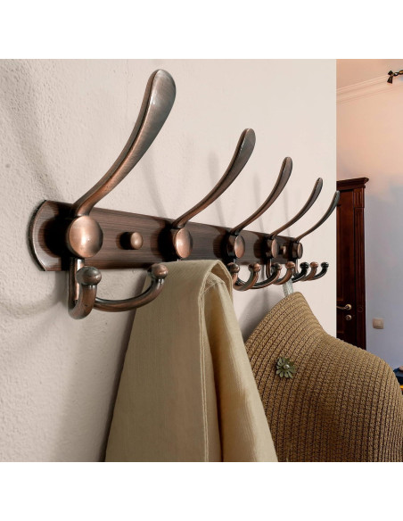 Perchero de pared Dseap - 5 ganchos triples, acero inoxidable, cobre antiguo Perchero de pared Dseap - 5 ganchos triples, acero inoxidable, cobre antiguo