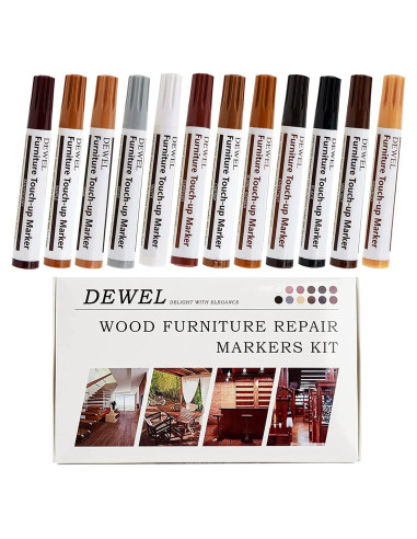 Kit de Marcadores de Retoque DEWEL - 12 Colores para Madera