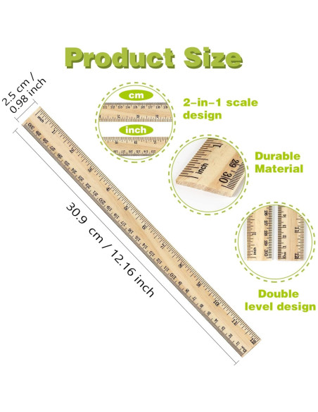 Paquete de 3 Reglas de Madera ZZTX 30 cm Doble Cara Paquete de 3 Reglas de Madera ZZTX 30 cm Doble Cara