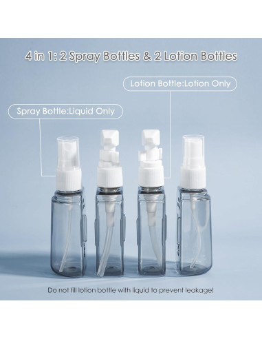Juego de 4 Botellas de Viaje Madenia 50ml Aprobadas por TSA