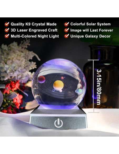 Bola de Cristal 3D Sistema Solar QIANCHANG 8 cm Luz Nocturna Bola de Cristal 3D Sistema Solar QIANCHANG 8 cm Luz Nocturna