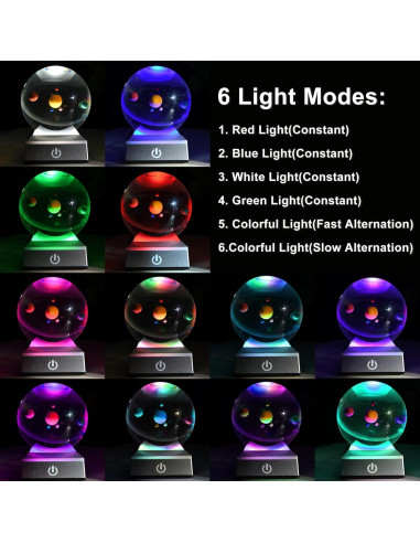 Bola de Cristal 3D Sistema Solar QIANCHANG 8 cm Luz Nocturna